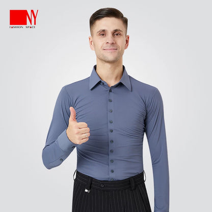 NY Fashion Men's Competition Shirt Dance Shirt Practice Top National Billboard Dance Top 21113C - Mine·Jas