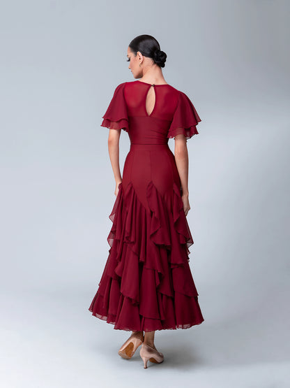 TID Ballroom dance skirt women's new lotus leaf flying edge swing skirt ballroom dance performance suit professional national ballroom dance suit