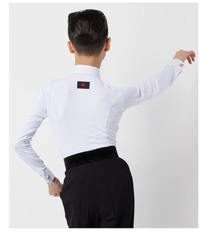 NY Fashion Pre- Teen Juvenile competition shirt Boys Latin Dance Performance Shirt Children's Competition One-piece Dance Top ET02