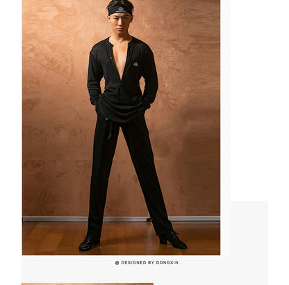 DONG XIN.NY187 dance suit, Tencel cotton top, men's Latin dance costume, national ballroom dance professional practice suit