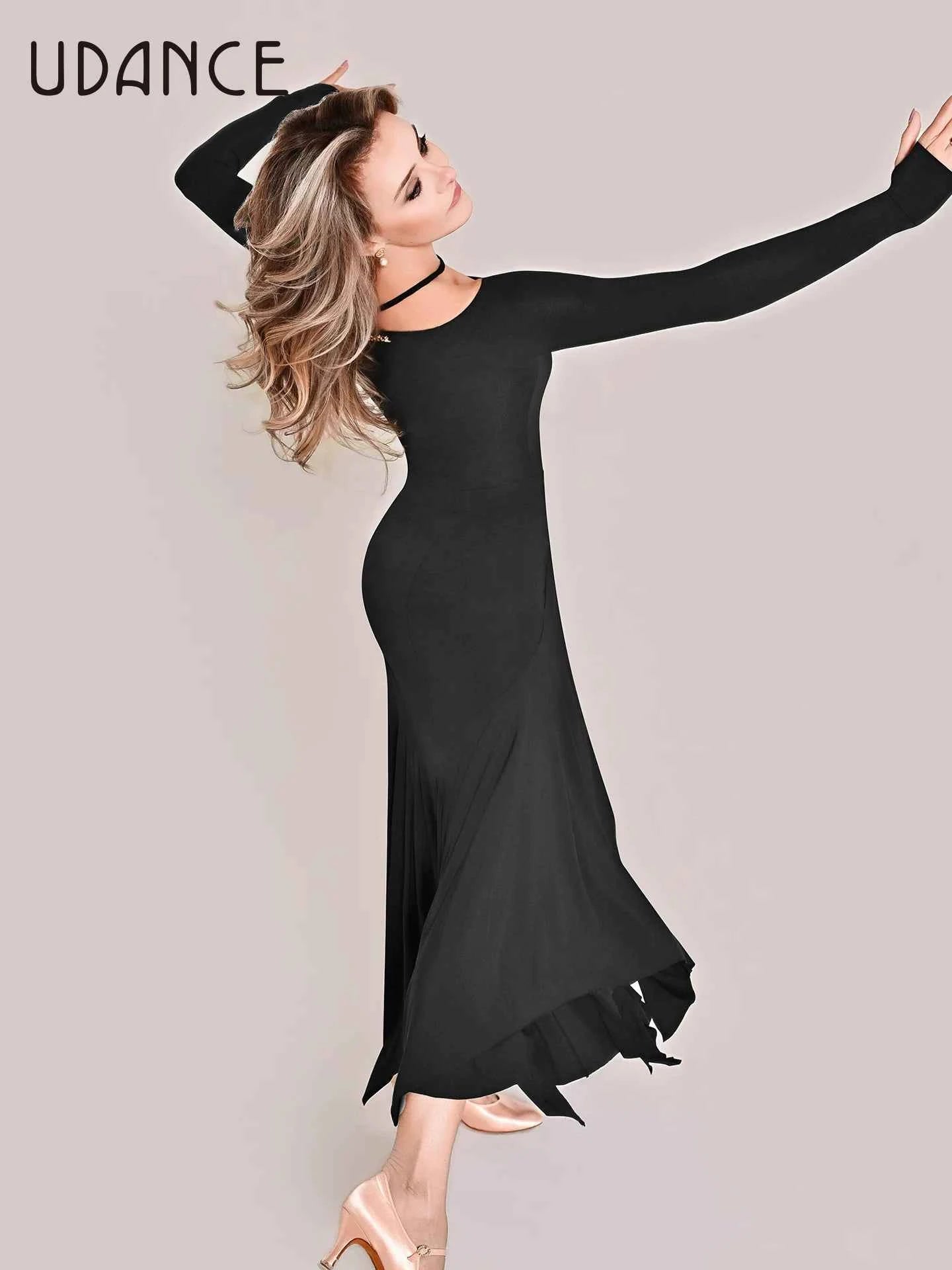 UDANCE ballroom long dress asymmetrical hem long skirt irregular cut silky pendant AMD05