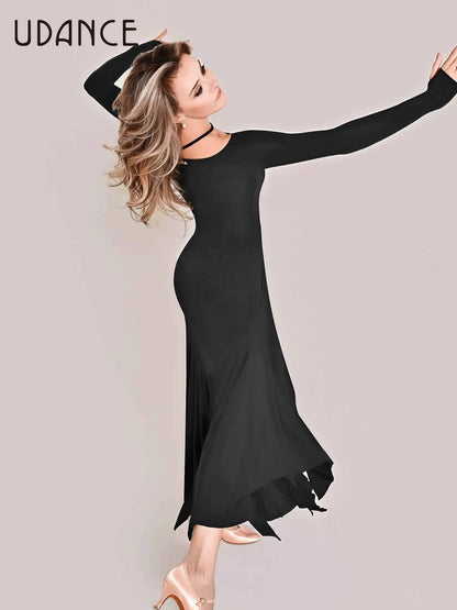 UDANCE ballroom long dress asymmetrical hem long skirt irregular cut silky pendant AMD05