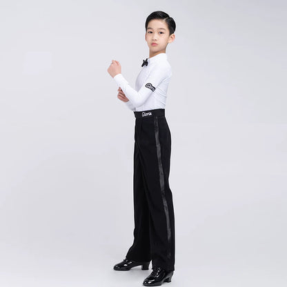 G.DANCE Children's Dance Costume Boys Latin Modern Dance White Shirt Trousers Performance Competition Regulations Uniform 5106