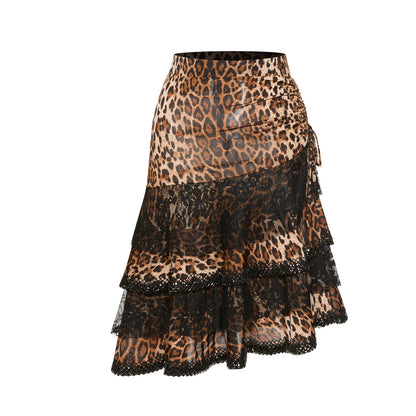 DUYQ "Leopard Hidden, Xia Ying" Latin 017 Leopard Print Lace Suspender Top National Standard Women's Latin Dance Practice Suit