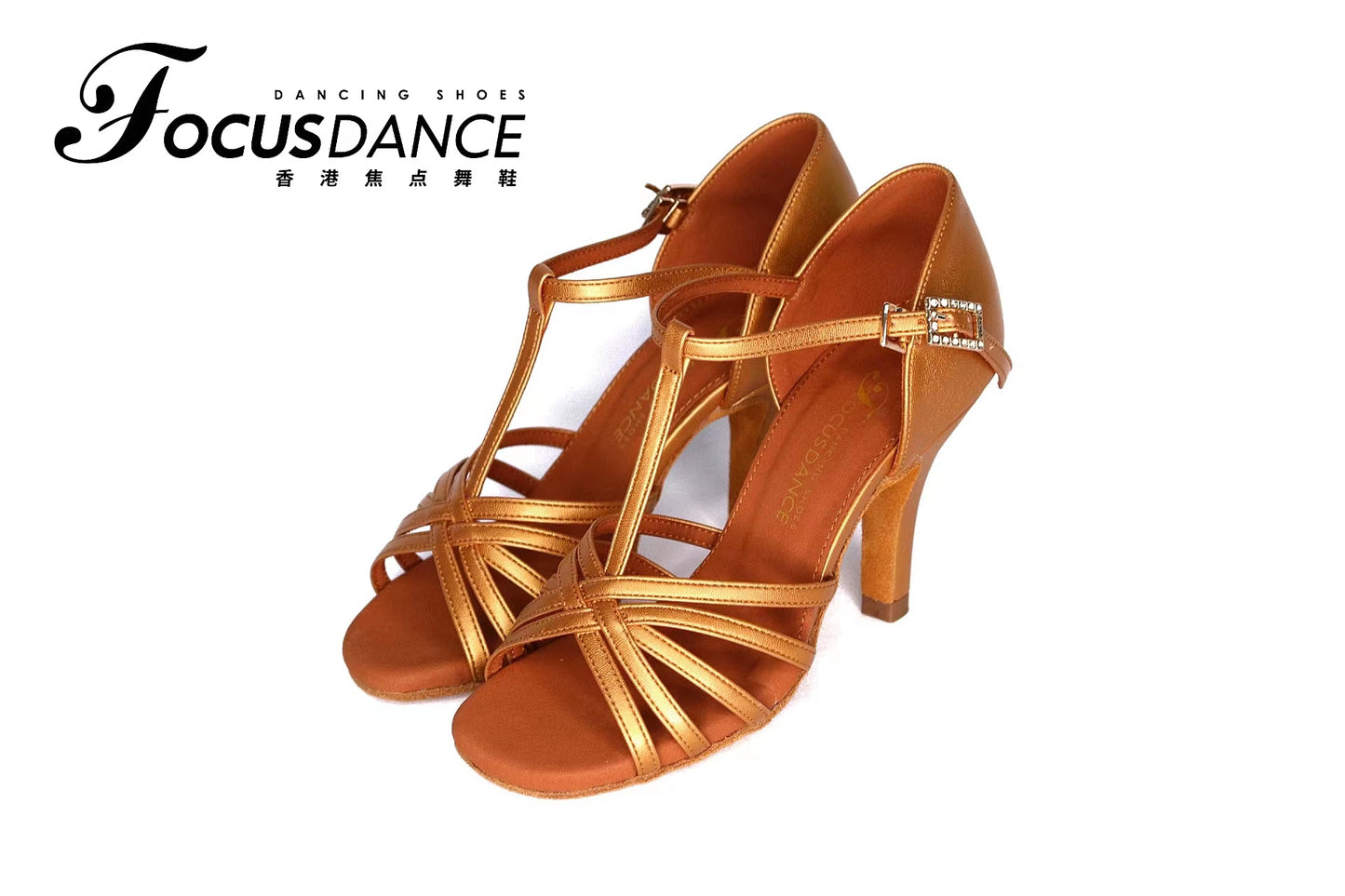 FocusDance Dance Shoes Latest Leather T straps Latin Shoes High Heels Competition Dance Practice