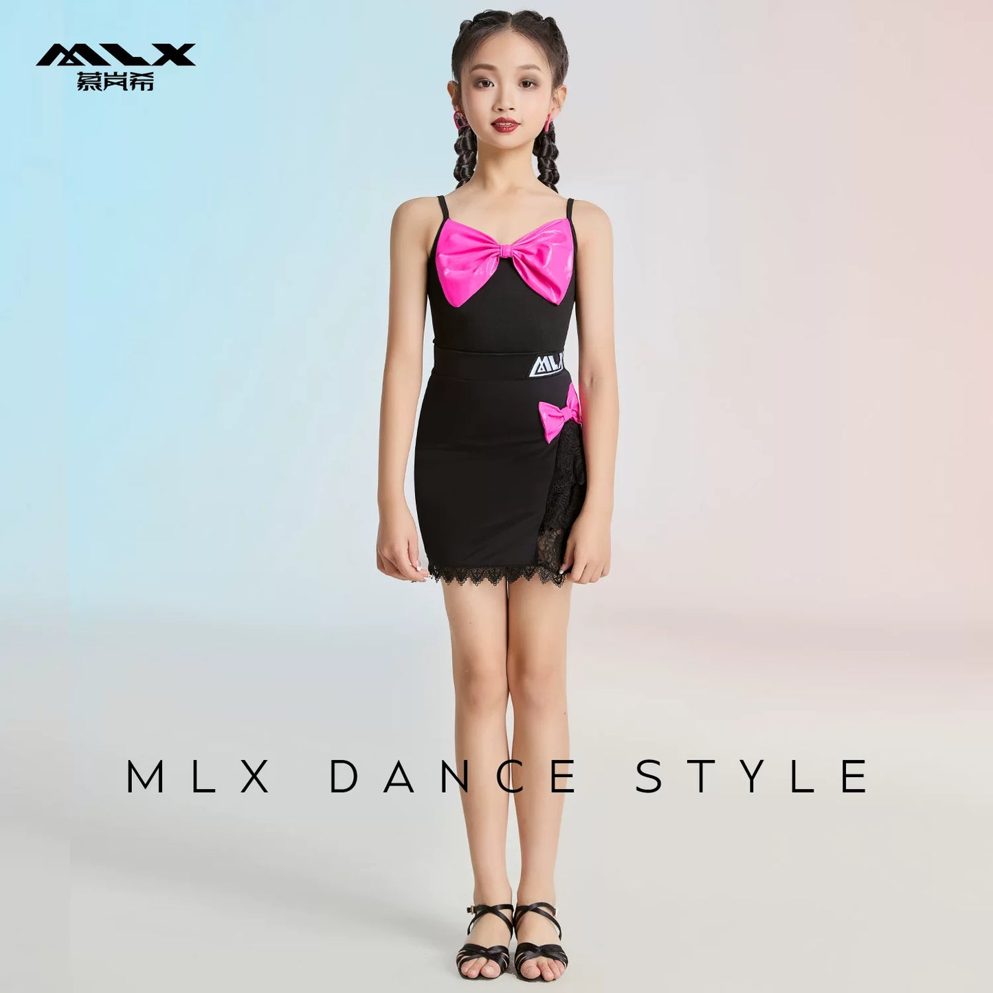 MLX8213/8393 Children's Latin Dance Suit Children's Dance Performance Practice Suit Advanced Sense Suspender Skirt Set