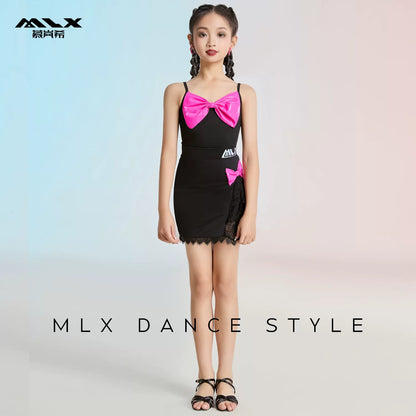 MLX8213/8393 Children's Latin Dance Suit Children's Dance Performance Practice Suit Advanced Sense Suspender Skirt Set