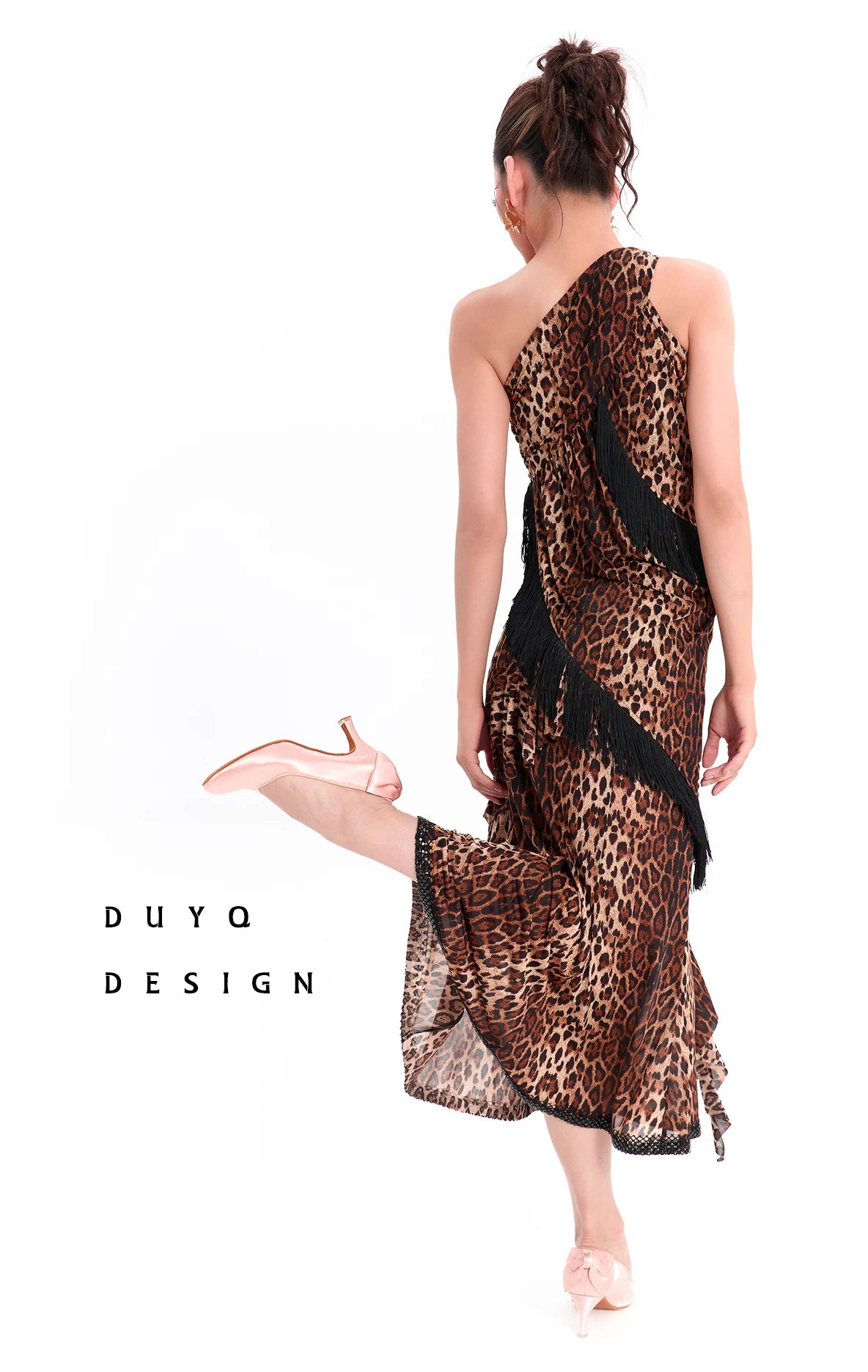DUYQ "Leopard Hidden, Xia Ying" Modern 001 Slant Shoulder Irregular Tassel Top National Standard Women's Modern Dance Practice Suit