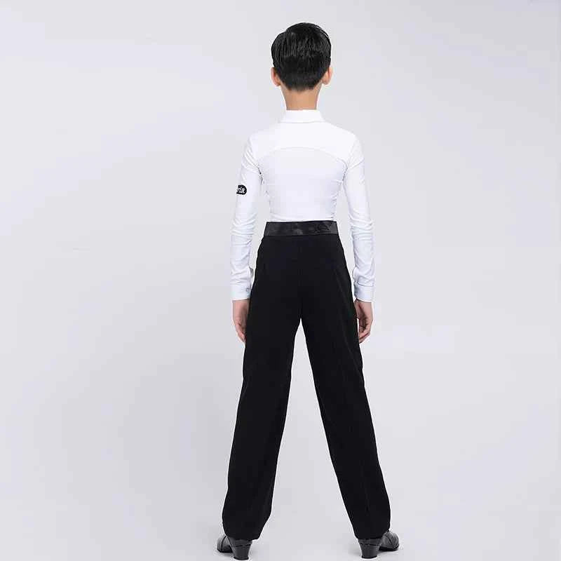 G.DANCE Children's Dance Costume Boys Latin Modern Dance White Shirt Trousers Performance Competition Regulations Uniform 5106