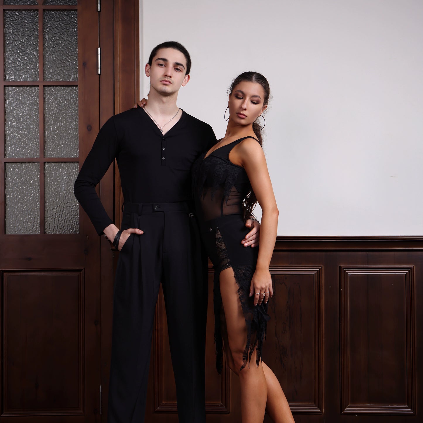 TID A014 Latin dance clothes men's new V-neck long-sleeved tops professional art test clothes national standard dance training clothes