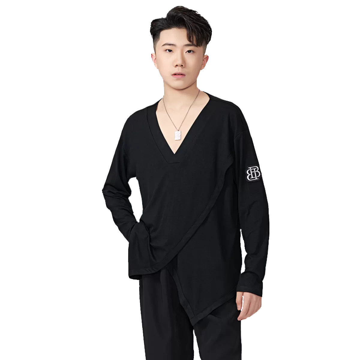 BOBO.L073 Boys Latin Dance Suit Crew Neck Black and White T-Shirt Men's Ballroom Dance Professional Latin Practice Suit Dance Top