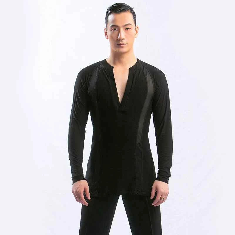 DONG XIN.NY191 dance suit V-neck waist T-shirt men's Latin slim-fit top Latin practice suit dance fitness suit