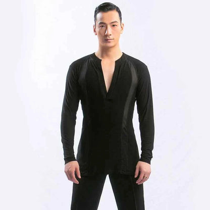DONG XIN.NY191 dance suit V-neck waist T-shirt men's Latin slim-fit top Latin practice suit dance fitness suit