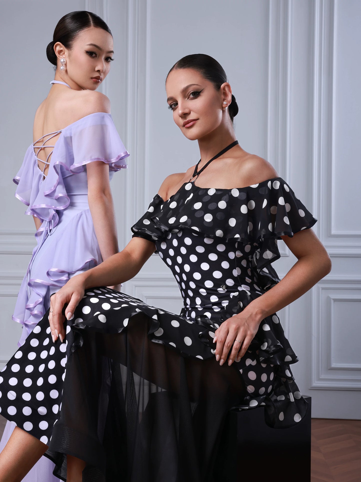 TID modern dance suit women's new ballroom dance waltz skirt lotus leaf lace slim swing skirt D040