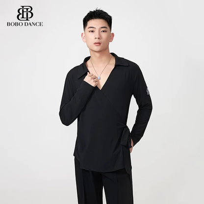BOBO-DANCE.L087 Latin Dance Suit Men's Long Sleeve Top Practice Suit Loose Couple Shirt Premium Shirt Professional Art School Student