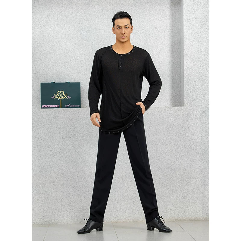 Dongxin dance suit Latin dance micro-horn long-sleeved top with rivets embellished practice suit NY848
