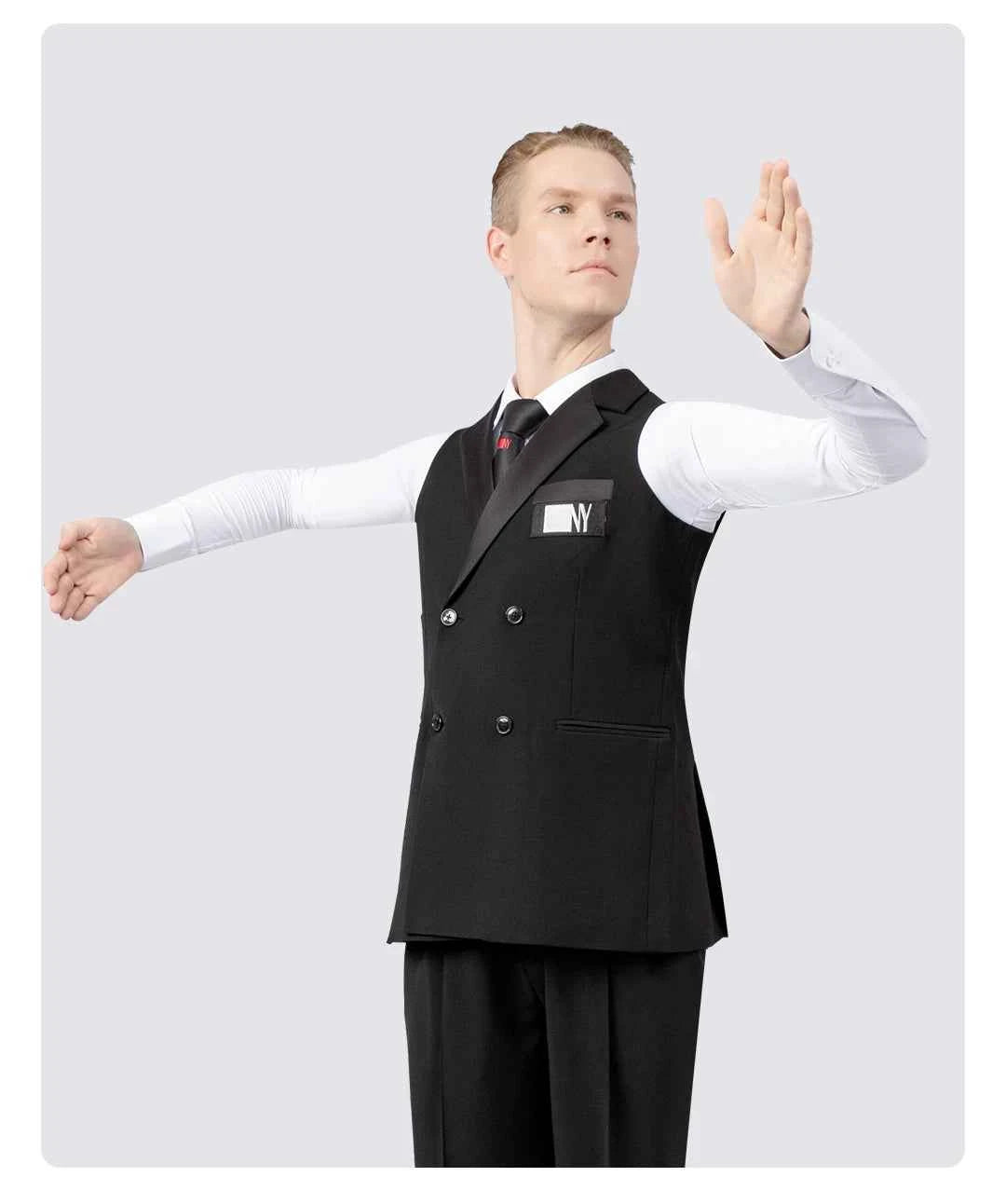 NY Fashion Vest Men's Flat Barrel Collar Double-breasted Ballroom Dance Performance Suit Waltz Practice Suit 23122S