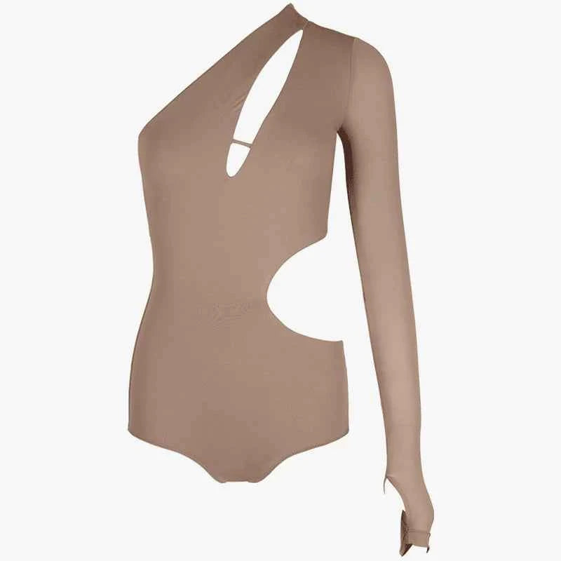 UDANCE Latin dance costume versatile bodysuit slanted shoulder hollow strap Latin dance practice clothes nude