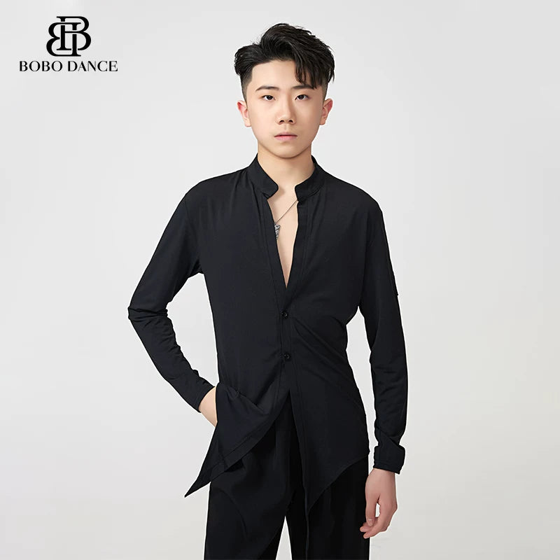 BOBO DANCE Latin Dance Suit Men's Long Sleeve Top Practice Suit Loose Couple Shirt Premium Shirt Professional Art School Student