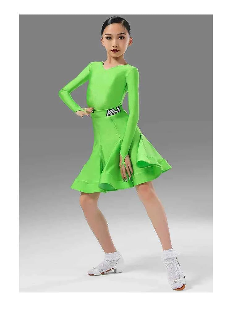 MLX.8956 Children's Latin Dance Costumes Girls Long Sleeve Competition Regulations Clothing Children's Dance Performance Costumes