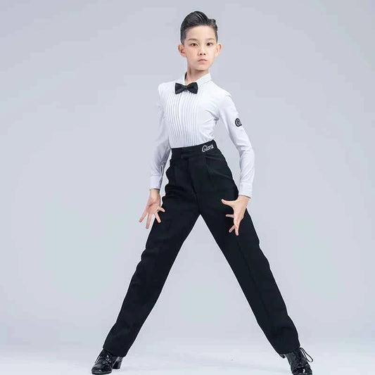 G.DANCE Children's Dance Costume Boys Latin Modern Dance White Shirt Trousers Performance Competition Regulations Uniform 5104