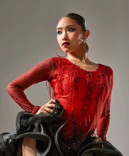 YUN.L033FDD BLACK AND RED LADIES LATIN COSTUME
