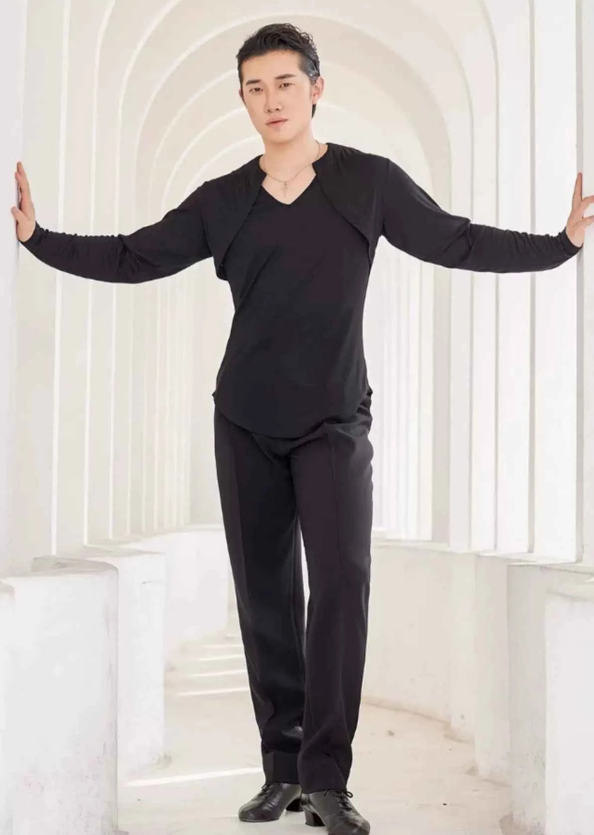 DONGXIN Men's Practice Pants Metal Buckle High Waist Straight Pants Professional Dance Pants NK669