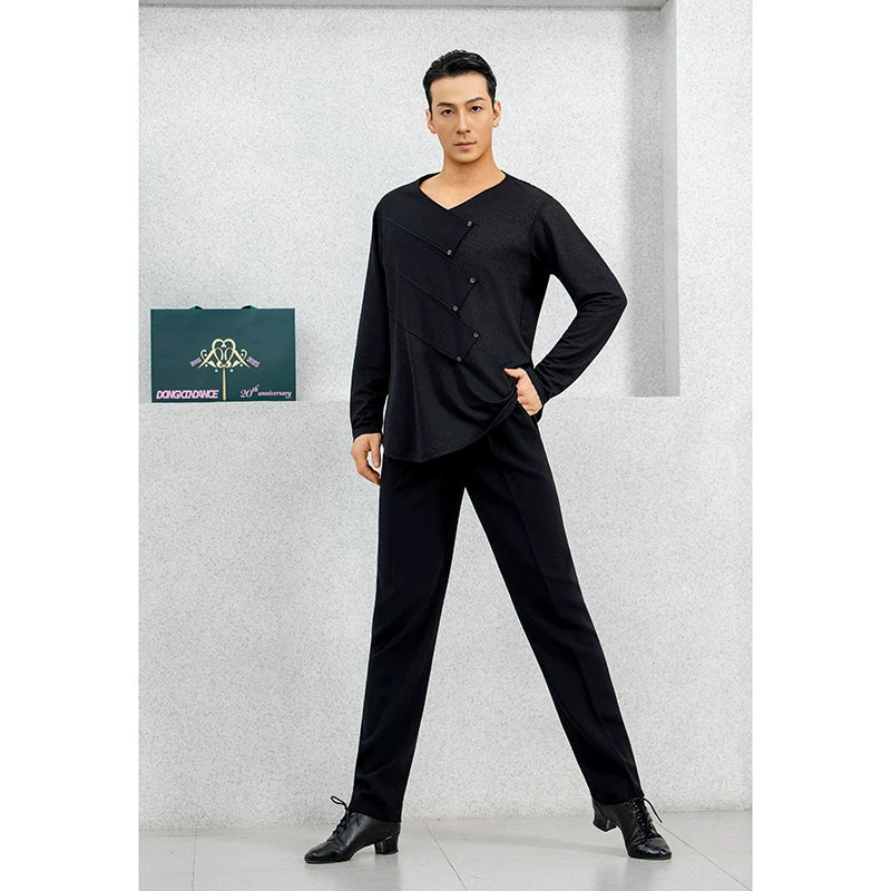 DONG XIN.NY834 Dance Suit [Rhythm Dancing] Latin Dance Tencel Long Sleeve Top Key-type Breasted Practice Suit