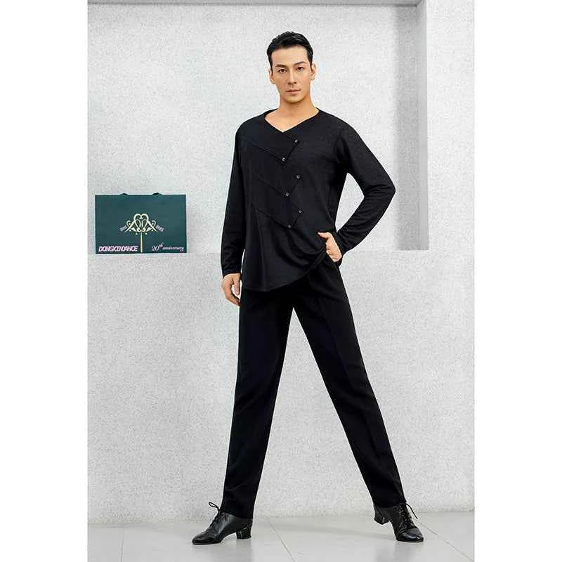 DONG XIN.NY834 Dance Suit [Rhythm Dancing] Latin Dance Tencel Long Sleeve Top Key-type Breasted Practice Suit