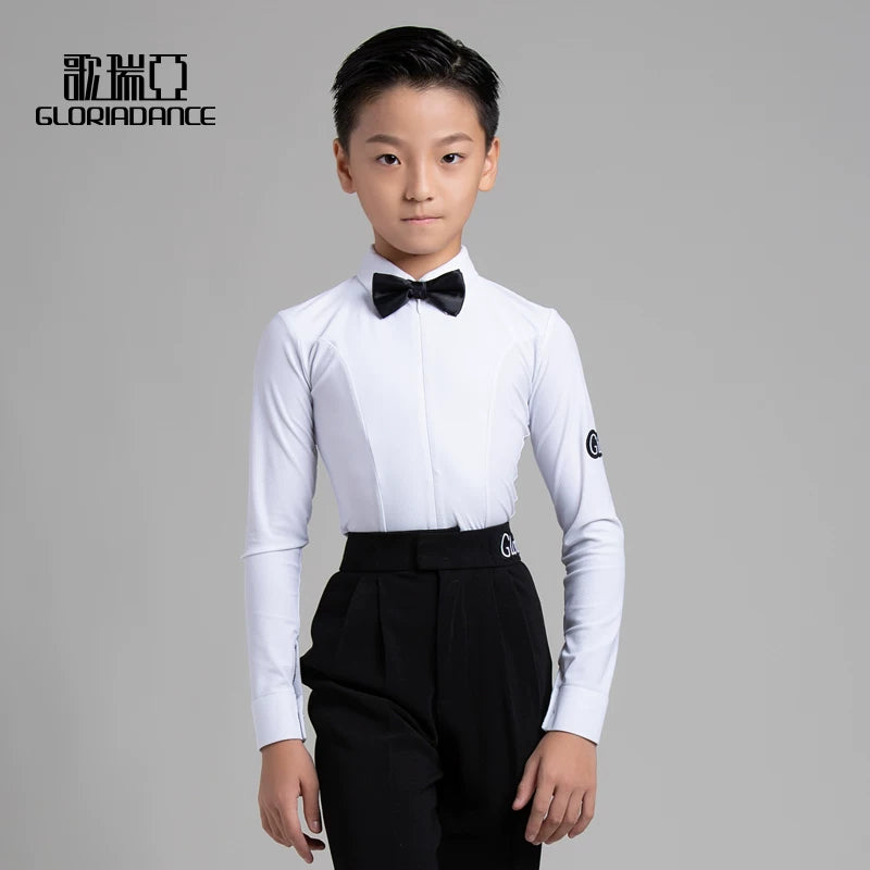 G.DANCE Children's Dance Costume Boys Latin Modern Dance White Shirt Trousers Performance Competition Regulations Uniform 5105