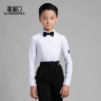 G.DANCE Children's Dance Costume Boys Latin Modern Dance White Shirt Trousers Performance Competition Regulations Uniform 5105