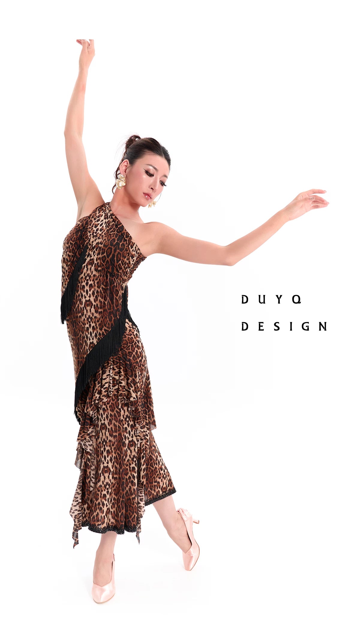 DUYQ "Leopard Hidden, Xia Ying" Modern 001 Slant Shoulder Irregular Tassel Top National Standard Women's Modern Dance Practice Suit