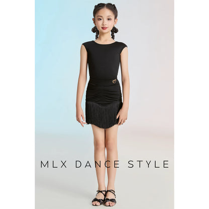 MLX children's new Latin dance costumes, high-end children's dance fringed skirt practice performance suit