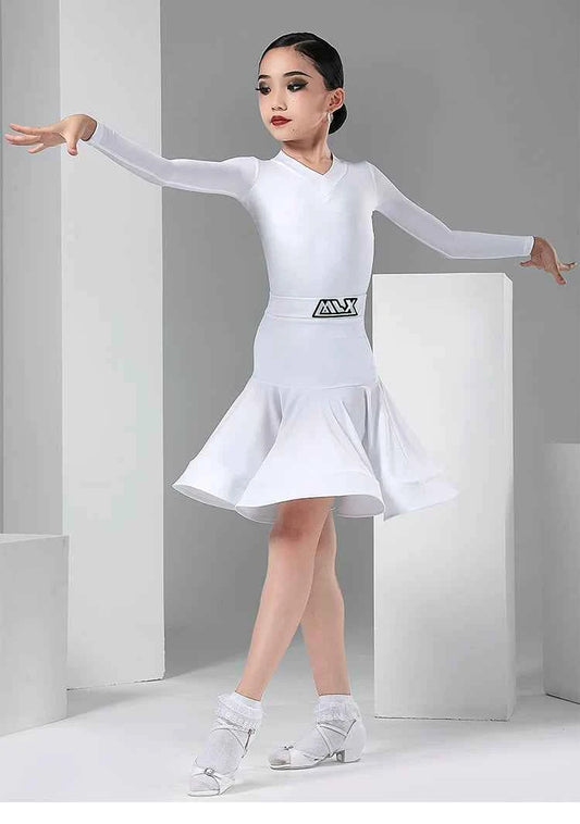 MLX.8913 Children's National Standard Dance Training Performance Costumes Girls Latin Dance Costumes Long Sleeves Competition Regulations