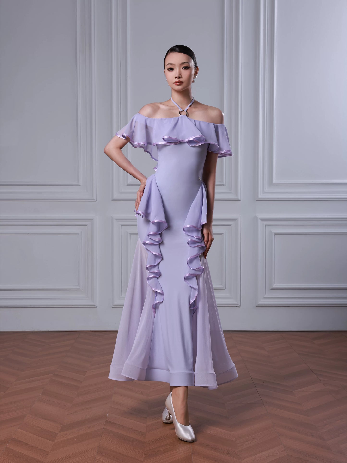 TID modern dance suit women's new ballroom dance waltz skirt lotus leaf lace slim swing skirt D040