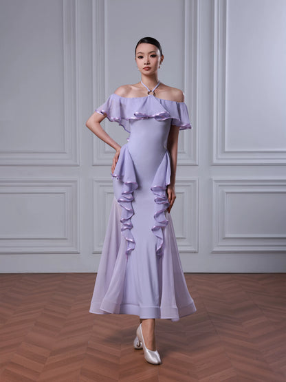 TID modern dance suit women's new ballroom dance waltz skirt lotus leaf lace slim swing skirt D040