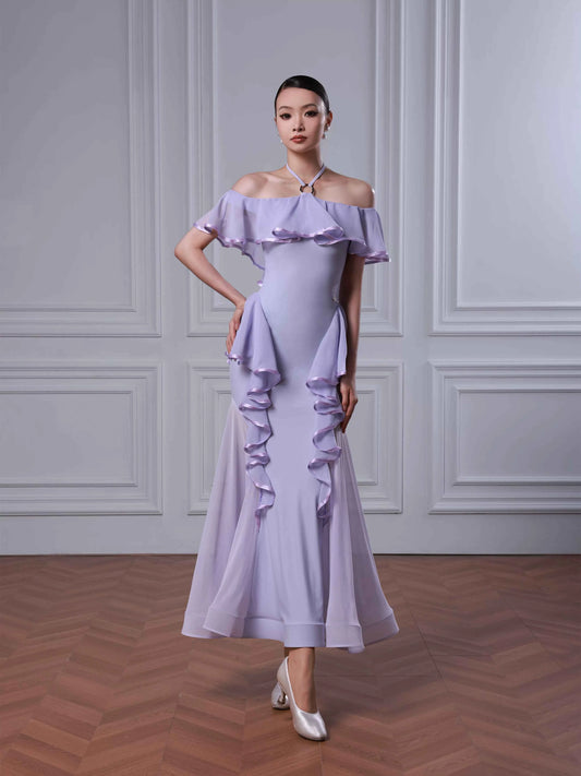 TID modern dance suit women's new ballroom dance waltz skirt lotus leaf lace slim swing skirt D040