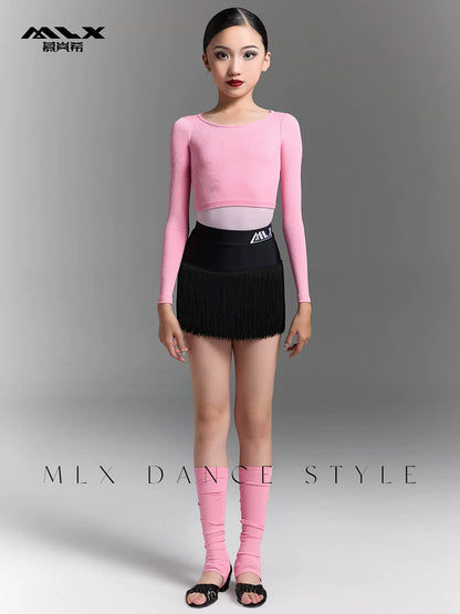 MLX8196 Professional Children's Latin Dance Clothing Tassel Skirt Suspender Children's Practice Suit Dance Class Suit