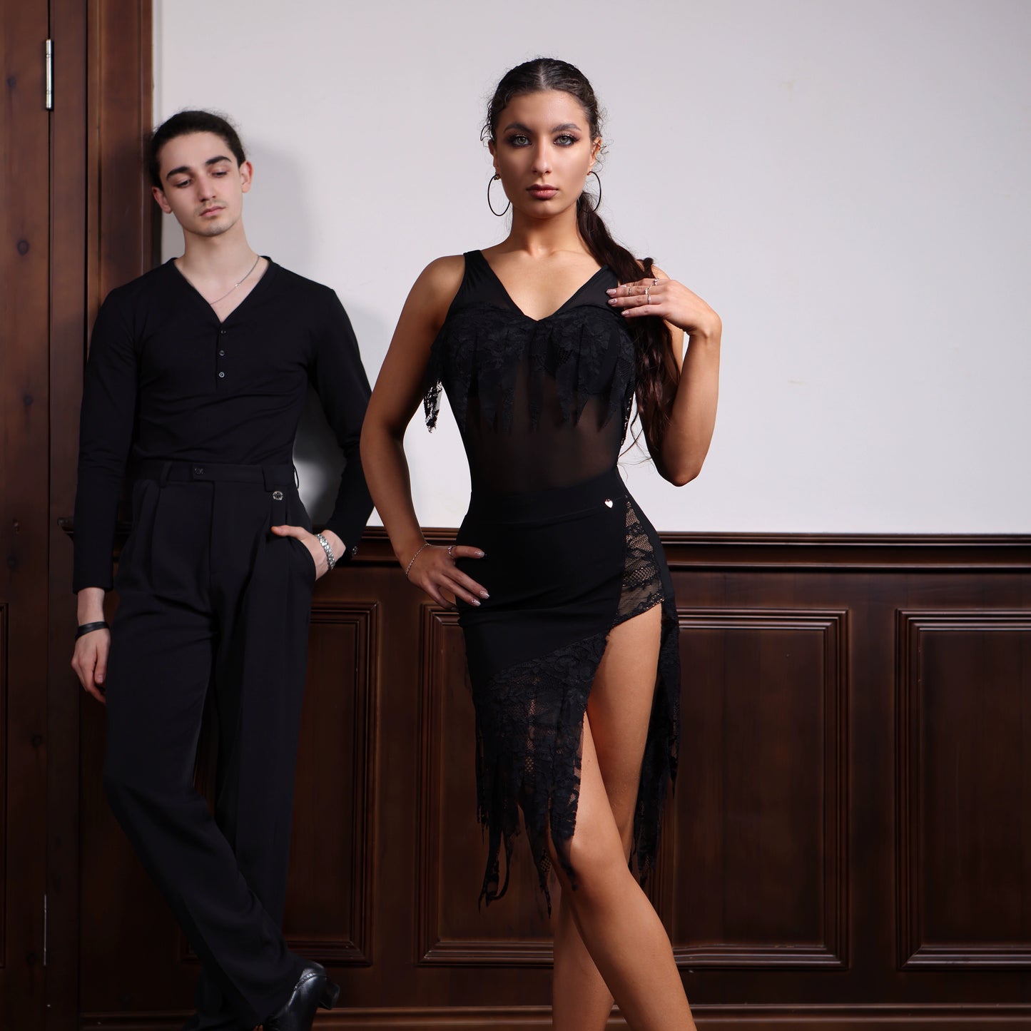 TID A014 Latin dance clothes men's new V-neck long-sleeved tops professional art test clothes national standard dance training clothes