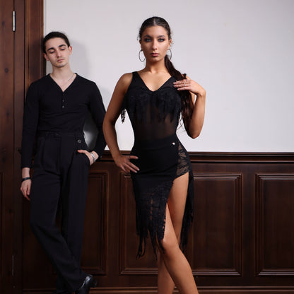 TID A014 Latin dance clothes men's new V-neck long-sleeved tops professional art test clothes national standard dance training clothes