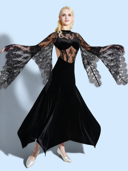 TID ballroom dance dress women's new lace floating sleeves ballroom dance big swing skirt adult senior national ballroom dance