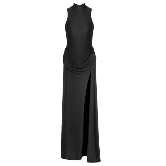 BD2650 slit backless halterneck dress