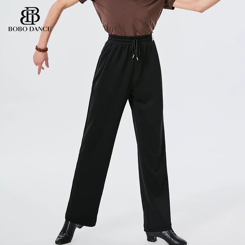 BOBO Men's National Standard Latin Dance Pants Modern Dance Pants Trousers Belt Design High Waist Latin Dance National Standard Practice Pants