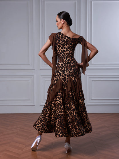 TID modern dance skirt leopard print split suit premium swing skirt waltz ballroom dance suit B092/S057