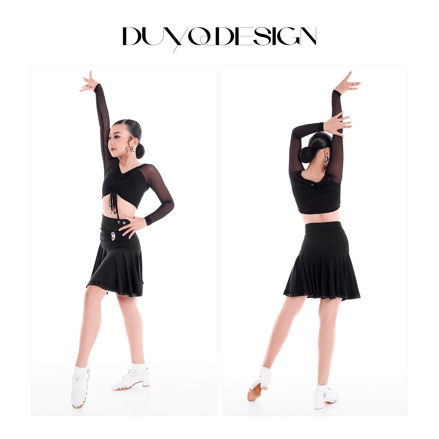 DUYQ children's style "Mountain Awakening Rain" 001 pleated top long-sleeved Latin dance girls' practice clothes professional
