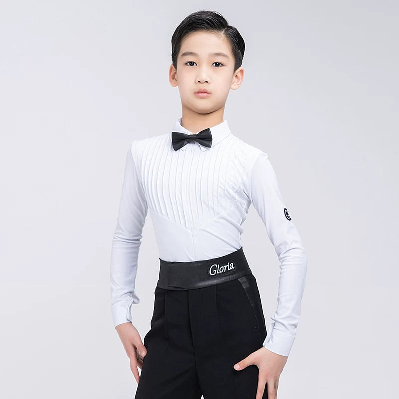 G.DANCE Children's Dance Costume Boys Latin Modern Dance White Shirt Trousers Performance Competition Regulations Uniform 5107