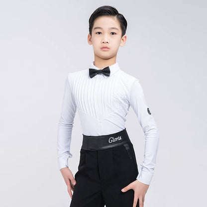 G.DANCE Children's Dance Costume Boys Latin Modern Dance White Shirt Trousers Performance Competition Regulations Uniform 5107