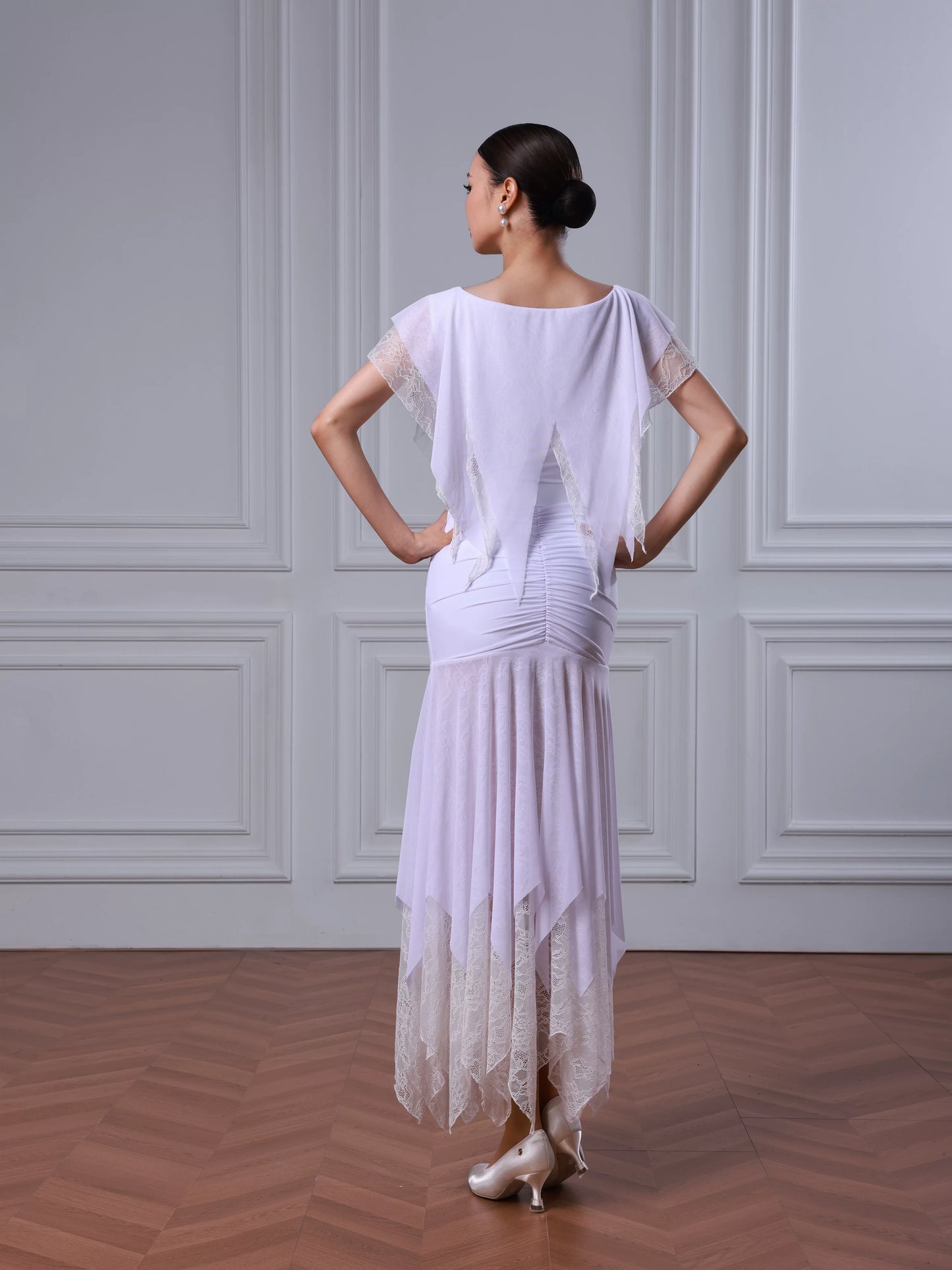 TID ballroom dance waltz dress premium white yarn ballroom dance suit B083/S052