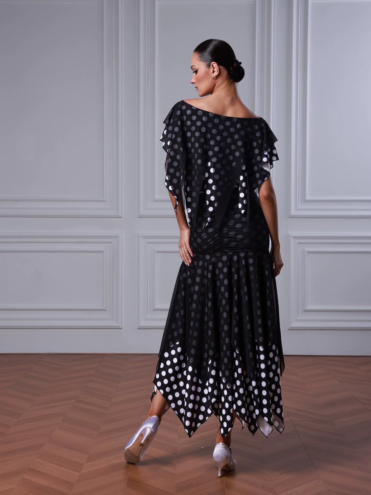 TIDV neck slim waltz skirt daily ballroom dance practice costume