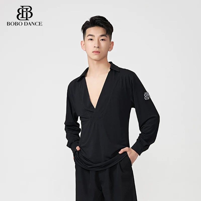 BOBO-DANCE.L188 Boys Latin Dance Suit Men's Long Sleeve Top Practice Suit Loose and Breathable Senior Professional Art School Students